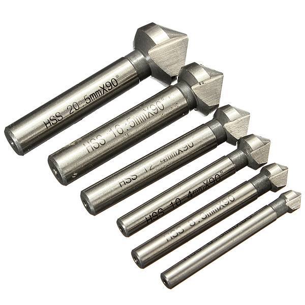6pcs 3 flute 90 degree HSS Chamfer Cutter Mill Drill Set - photo 4