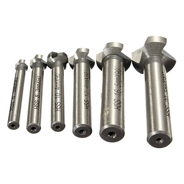 6pcs 3 flute 90 degree HSS Chamfer Cutter Mill Drill Set - photo 3