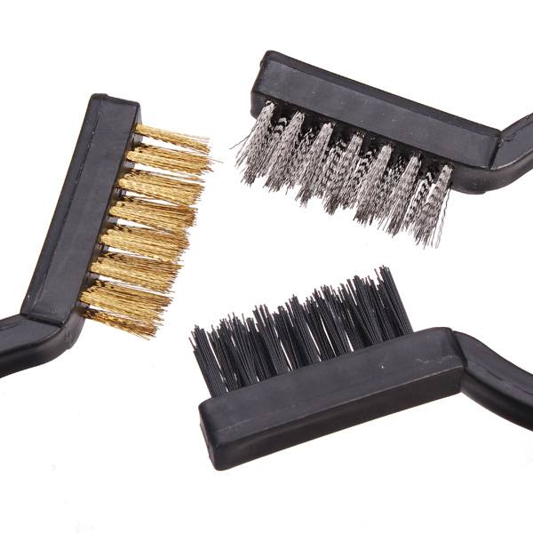 3pc Mini Wire Brush Set Steel Brass Nylon Bristle For Cleaning - photo 3