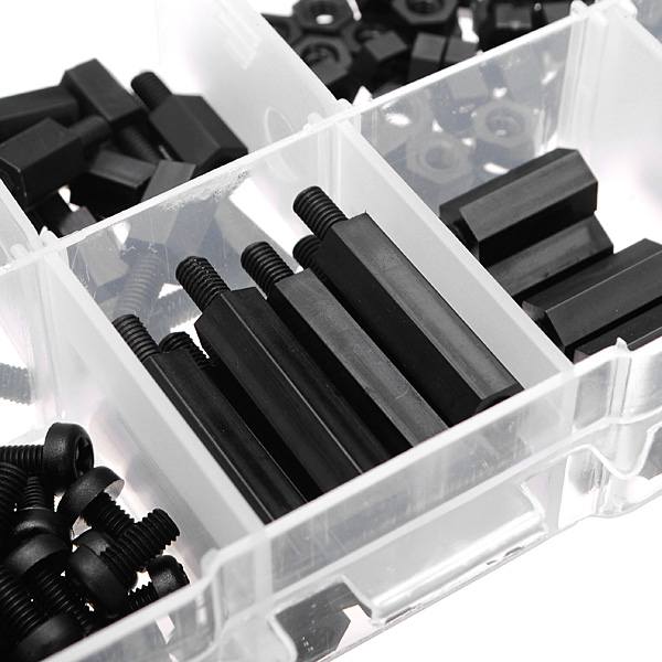 180pcs M3 Nylon Black M-F Hex Spacers Screw Nut Assortment Kit - photo 5