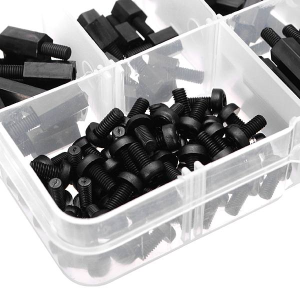 180pcs M3 Nylon Black M-F Hex Spacers Screw Nut Assortment Kit - photo 6