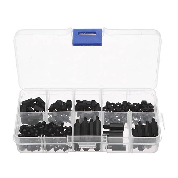 180pcs M3 Nylon Black M-F Hex Spacers Screw Nut Assortment Kit - photo 1