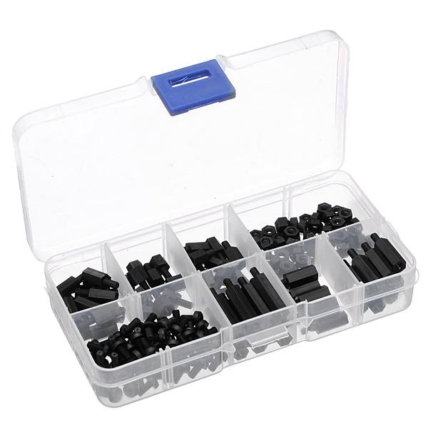 180pcs M3 Nylon Black M-F Hex Spacers Screw Nut Assortment Kit - photo 3
