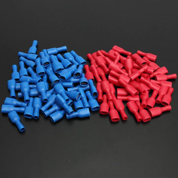 100pcs 6.3mm Fully Insulated Female Spade Connector Crimp Terminal - photo 1