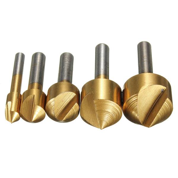 Drillpro DB-C1 5pcs 6/10/13/16/19mm Titanium Countersinks Chamfering Cutter Drill Press - photo 2