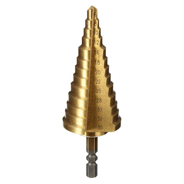 Drillpro 6-35MM Titanium Coated Step Cone Drill Bit HSS 13 Steps Hex Shank - photo 5