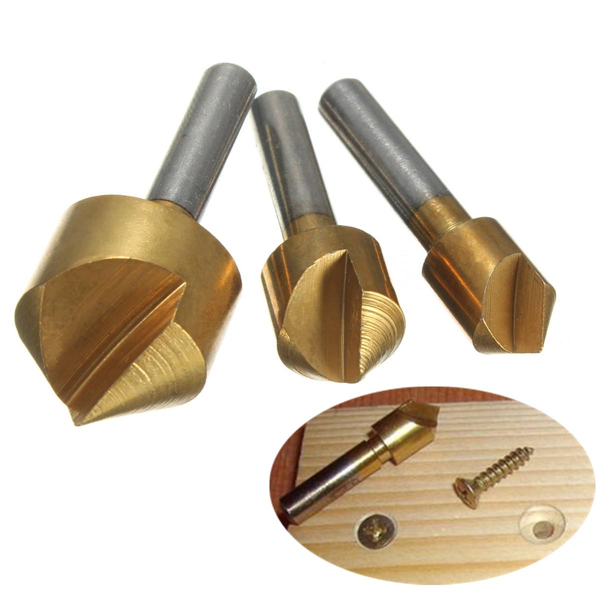3pcs Countersink Deburring Bits Single Chamfering Drill 3/8 1/2  3/4 Inch - photo 1