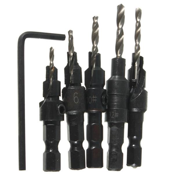 5pcs Hss Countersink Drill Cone Bit Set Quick Change Hex Shank Woodworking Screw Reamer - photo 3