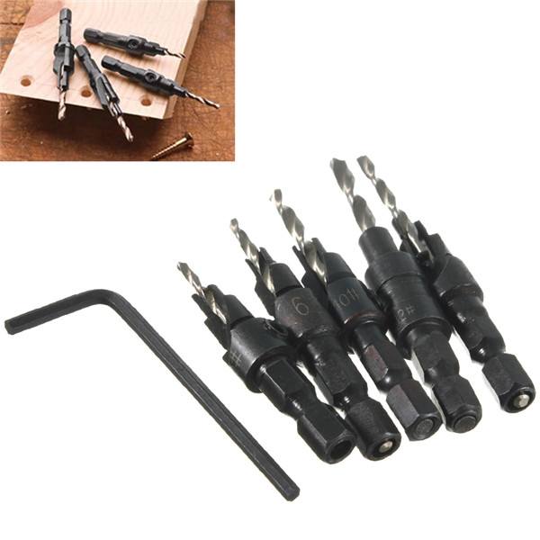 5pcs Hss Countersink Drill Cone Bit Set Quick Change Hex Shank Woodworking Screw Reamer - photo 2
