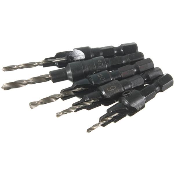 5pcs Hss Countersink Drill Cone Bit Set Quick Change Hex Shank Woodworking Screw Reamer - photo 4