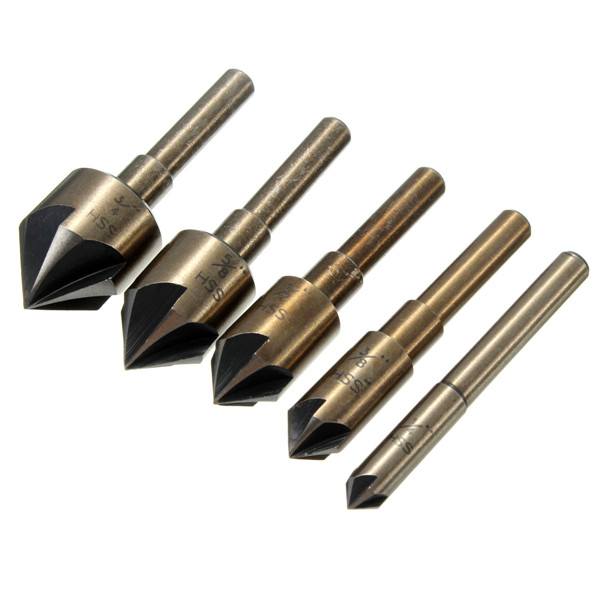 5pcs HSS 82 Degree Deburring Bits Countersink Drill Set Wood Chamfer Chamfering Tool - photo 1