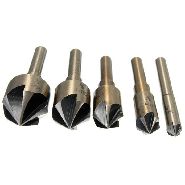 5pcs HSS 82 Degree Deburring Bits Countersink Drill Set Wood Chamfer Chamfering Tool - photo 3