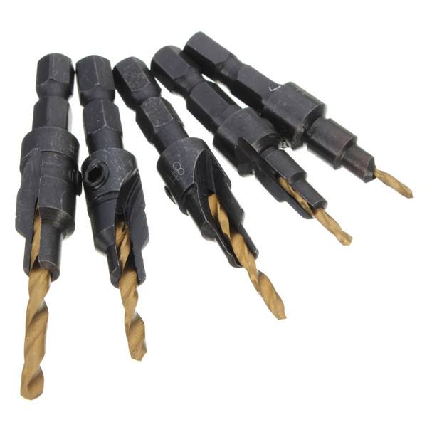 5pcs Titanium Coated Countersunk Drill Bit Set 1/4 Inch Hex Shank Quick Change Woodworking - photo 2