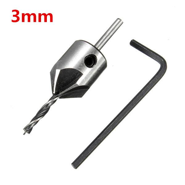 3mm Three Sharp HSS Carpentry Countersink Drill High Speed Steel Drill Bit with Wrench - photo 1
