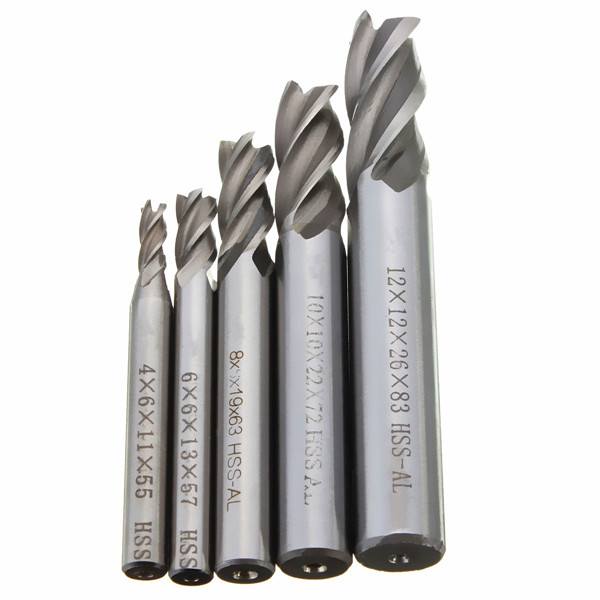 Drillpro DB-M2 5pcs 4/6/8/10/12mm 4 Flute End Mill Cutter HSS Straight Shank Drill Bits - photo 4