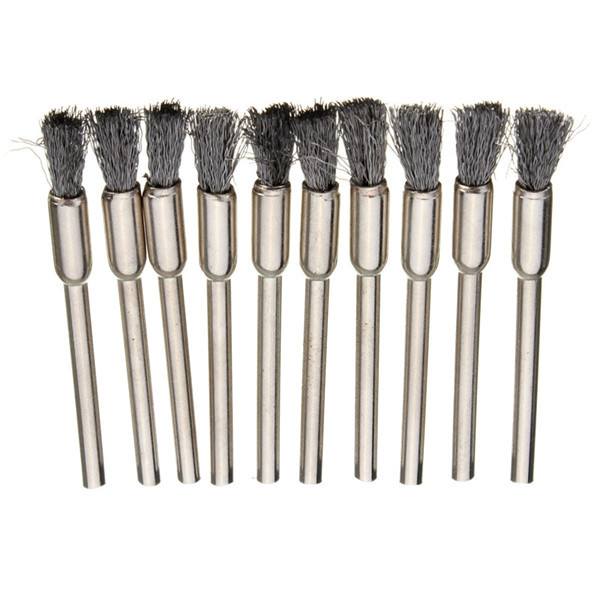 10pcs 3mm Rotary Steel Wire Wheel Brush Cup Tool Shank for Dremel Drill Rust Weld - photo 2