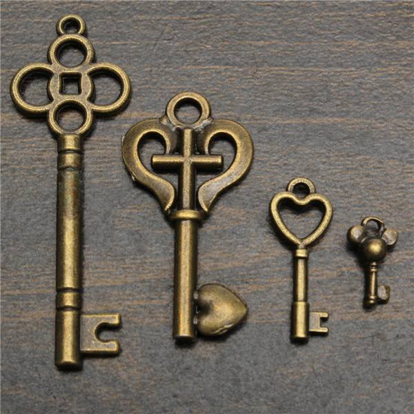 19Pcs Antique Vintage Old Look Skeleton Key Set Lot Pendant Heart Bow Lock Steampunk Jewel - photo 8