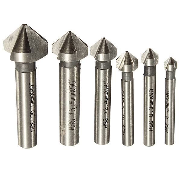 6pcs 3 flute 90 degree HSS Chamfer Cutter Mill Drill Set - photo 1
