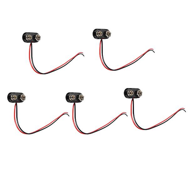 5pcs Hard Plastic 9V Battery T-type Snap On Connector 150mm Wire Cable Lead - photo 1
