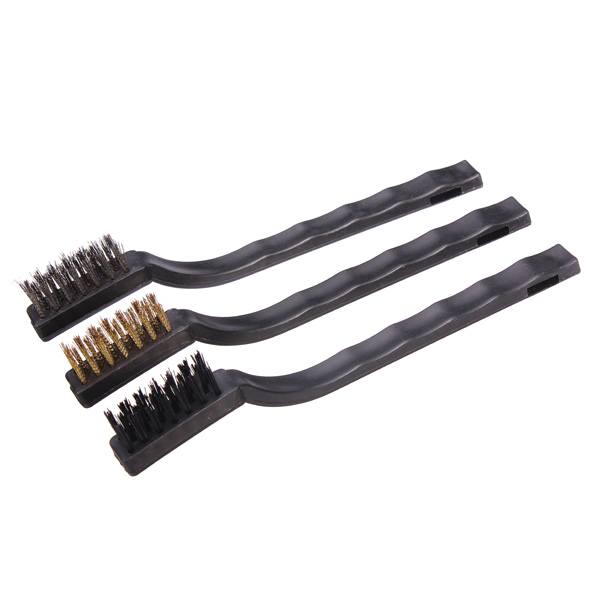 3pc Mini Wire Brush Set Steel Brass Nylon Bristle For Cleaning - photo 2