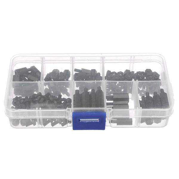 180pcs M3 Nylon Black M-F Hex Spacers Screw Nut Assortment Kit - photo 8