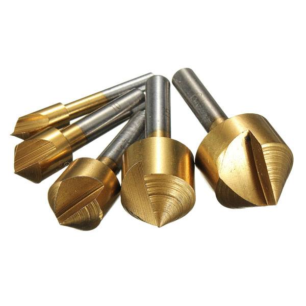 Drillpro DB-C1 5pcs 6/10/13/16/19mm Titanium Countersinks Chamfering Cutter Drill Press - photo 1
