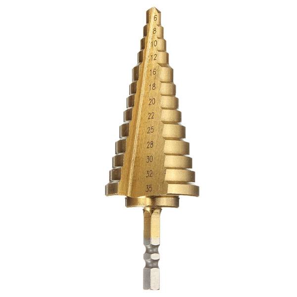 Drillpro 6-35MM Titanium Coated Step Cone Drill Bit HSS 13 Steps Hex Shank - photo 6