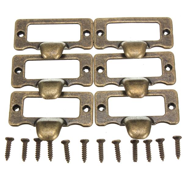 6pcs Antique Brass Drawer Label Pull Cabinet Frame Handle File Name Card Holder - photo 2