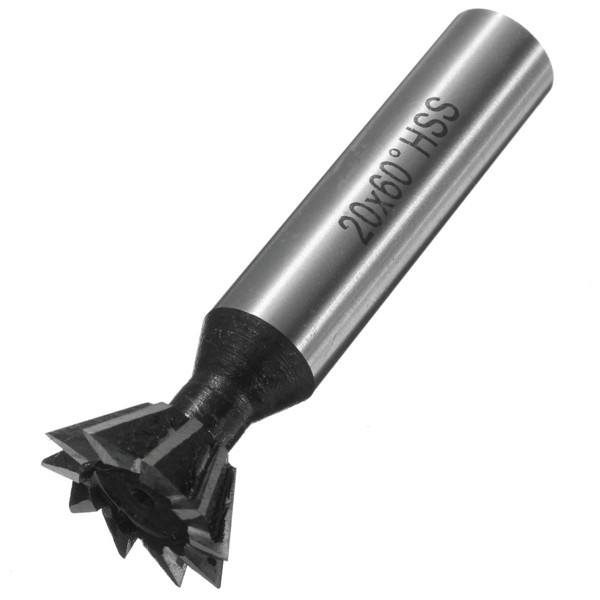 20mm 60 Degree HSS Dovetail Milling Cutter Straight Shank Woodworking Milling Cutter - photo 1