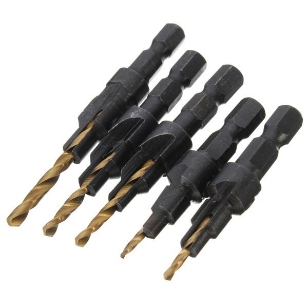 5pcs Titanium Coated Countersunk Drill Bit Set 1/4 Inch Hex Shank Quick Change Woodworking - photo 4