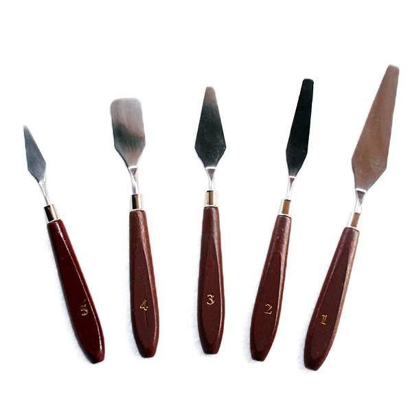 5pcs Wooden Painting Handle Paint Pallette Knives Spatula Stainless Steel Blade - photo 2