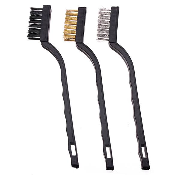 3pc Mini Wire Brush Set Steel Brass Nylon Bristle For Cleaning - photo 5