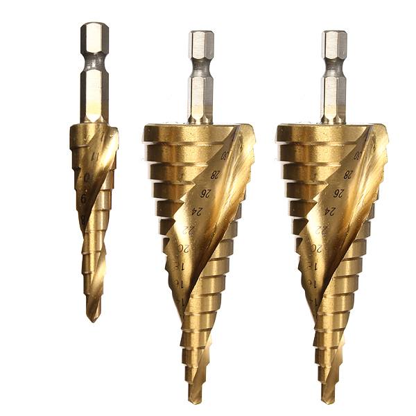 Drillpro DB-S1 3pcs HSS Spiral Grooved Step Drill Bit 4-12/4-20/4-32 - photo 2