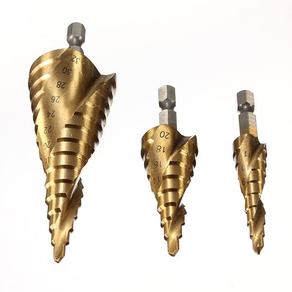 Drillpro DB-S1 3pcs HSS Spiral Grooved Step Drill Bit 4-12/4-20/4-32 - photo 5
