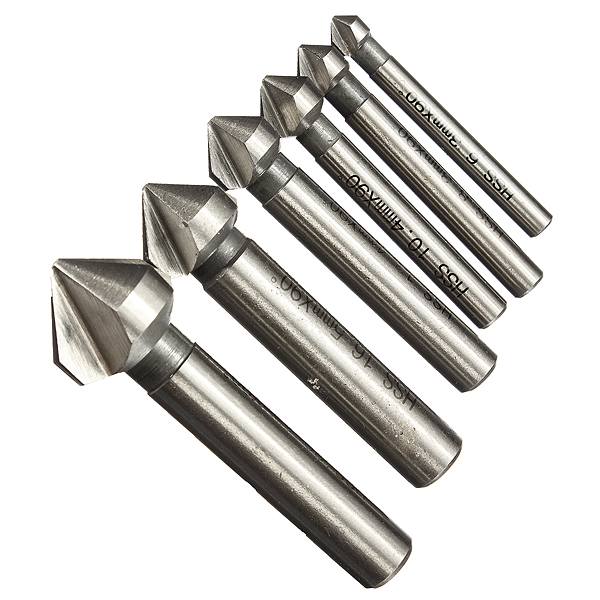 6pcs 3 flute 90 degree HSS Chamfer Cutter Mill Drill Set - photo 2
