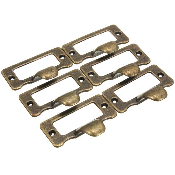 6pcs Antique Brass Drawer Label Pull Cabinet Frame Handle File Name Card Holder - photo 4