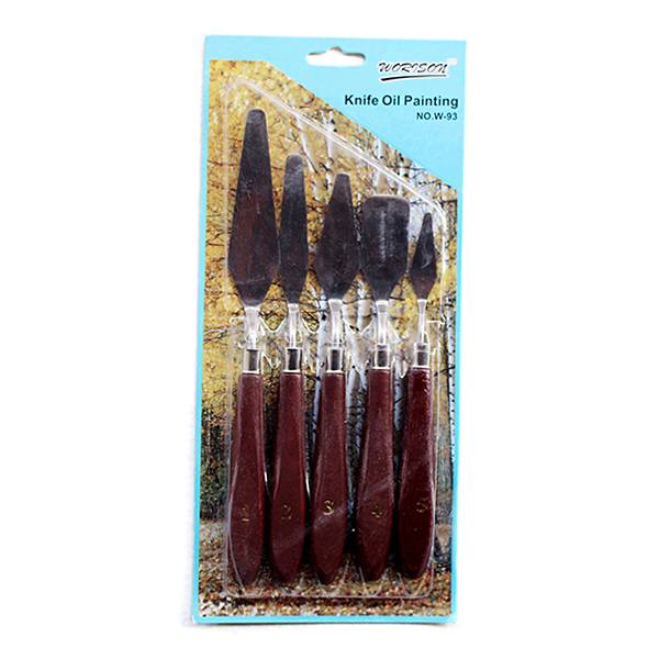 5pcs Wooden Painting Handle Paint Pallette Knives Spatula Stainless Steel Blade - photo 3