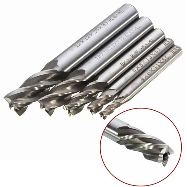 Drillpro DB-M2 5pcs 4/6/8/10/12mm 4 Flute End Mill Cutter HSS Straight Shank Drill Bits - photo 2