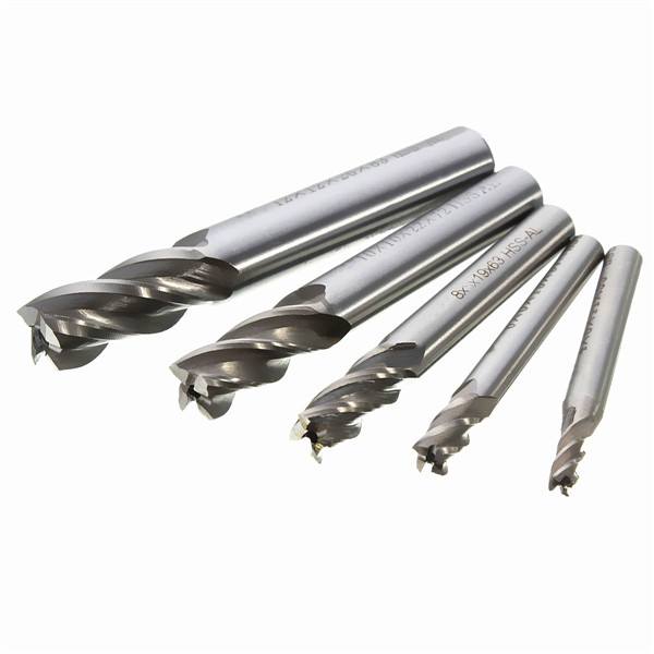 Drillpro DB-M2 5pcs 4/6/8/10/12mm 4 Flute End Mill Cutter HSS Straight Shank Drill Bits - photo 3