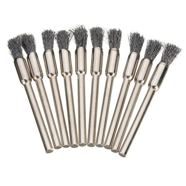 10pcs 3mm Rotary Steel Wire Wheel Brush Cup Tool Shank for Dremel Drill Rust Weld - photo 1