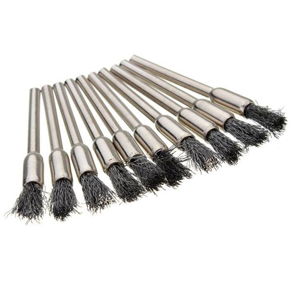 10pcs 3mm Rotary Steel Wire Wheel Brush Cup Tool Shank for Dremel Drill Rust Weld - photo 3
