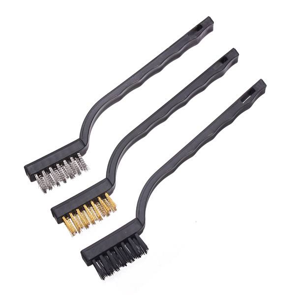 3pc Mini Wire Brush Set Steel Brass Nylon Bristle For Cleaning - photo 1