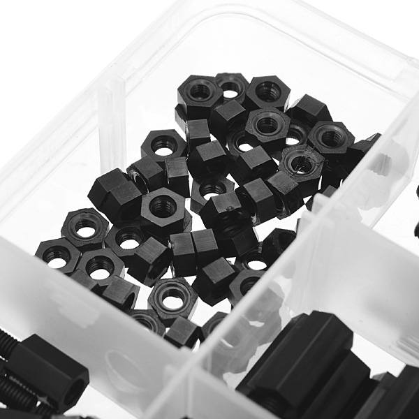 180pcs M3 Nylon Black M-F Hex Spacers Screw Nut Assortment Kit - photo 7