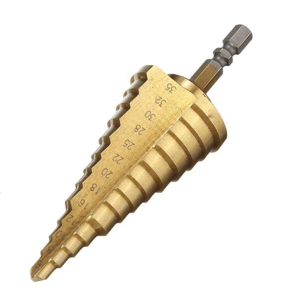 Drillpro 6-35MM Titanium Coated Step Cone Drill Bit HSS 13 Steps Hex Shank - photo 1