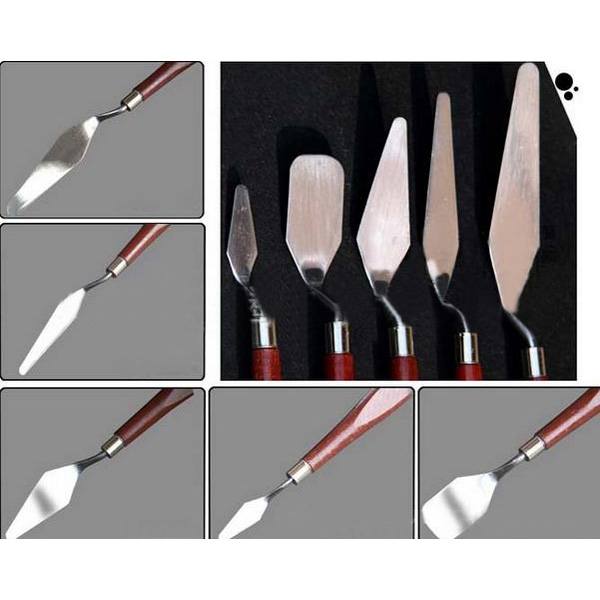 5pcs Wooden Painting Handle Paint Pallette Knives Spatula Stainless Steel Blade - photo 1