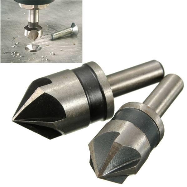 2pcs 5 Flute 82 Degree 1/4 Shank Countersink Drill Bit Set Chamfer Cutter - photo 1