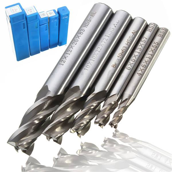 Drillpro DB-M2 5pcs 4/6/8/10/12mm 4 Flute End Mill Cutter HSS Straight Shank Drill Bits - photo 6