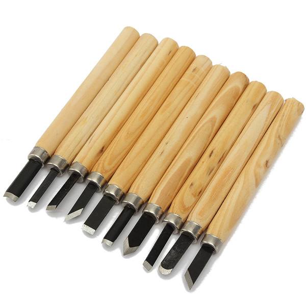 10pcs Wood Carving Chisel Set High Carbon Steel with Wooden Handle - photo 1